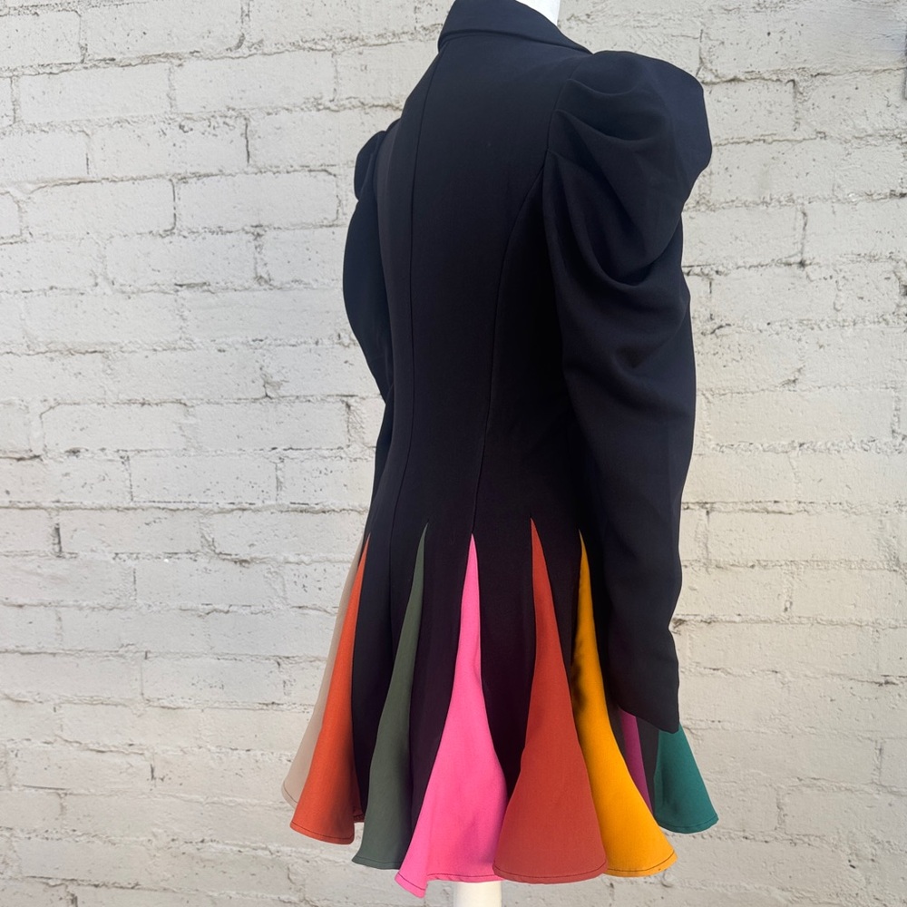 L'ATISTE by Amy Black Coat Dress Rainbow Pleated Skirt Gold Chains Size S - Picture 5 of 16